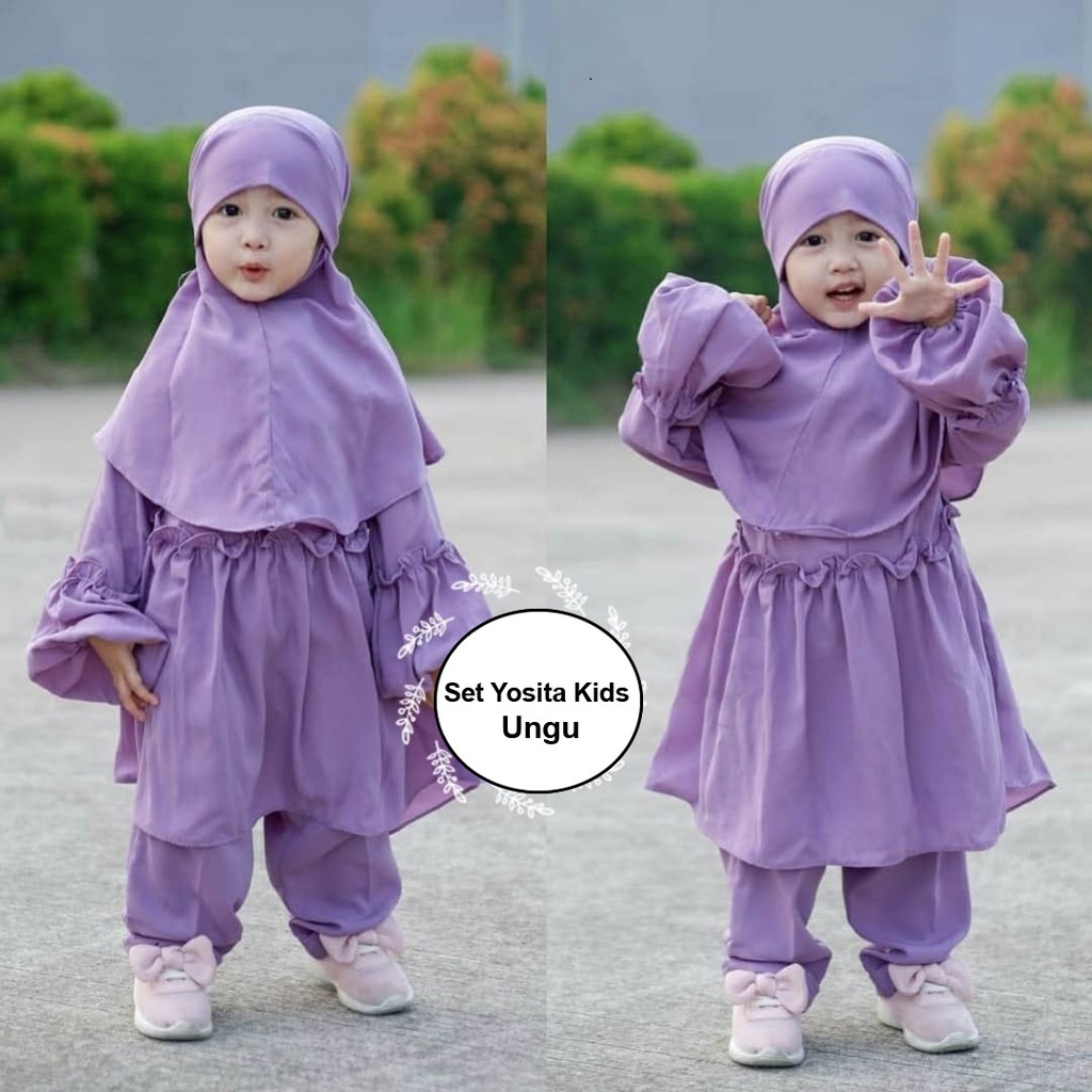 Set Yustia kids/Gamis Anak Bahan Moscrepe/Baju Dan celana Muslim Anak Murah/ Fashion Muslim