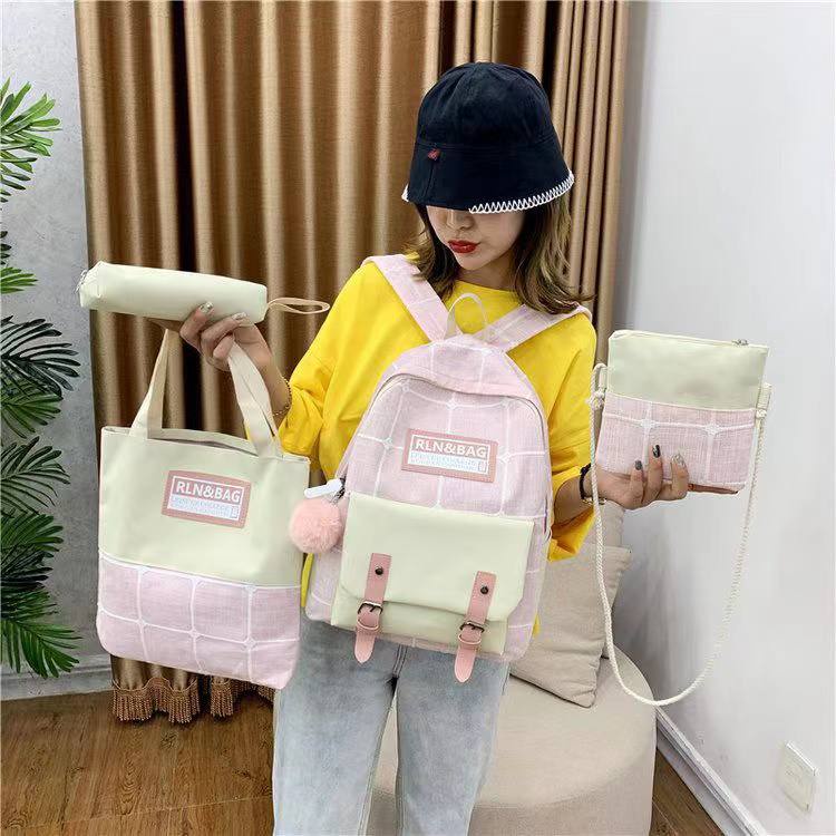 TAS RANSEL IMPORT 4IN1 BACKPACK KANVAS OS190722 MURAH FASHION SEKOLAH KULIAH KERJA