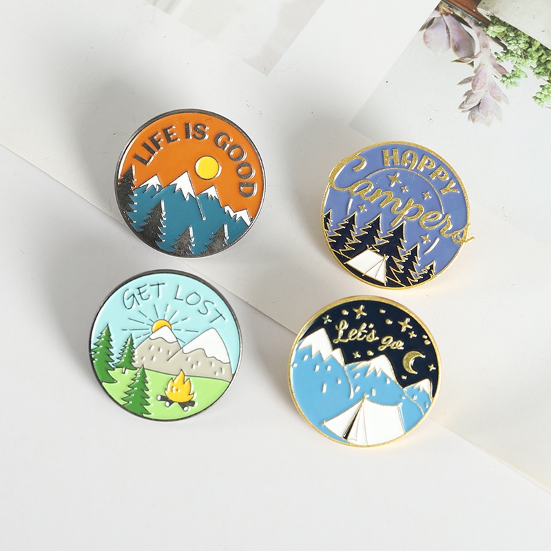 Bros Pin Enamel Desain Kartun Pemandangan Alam 4 Gaya Untuk Hadiah Teman