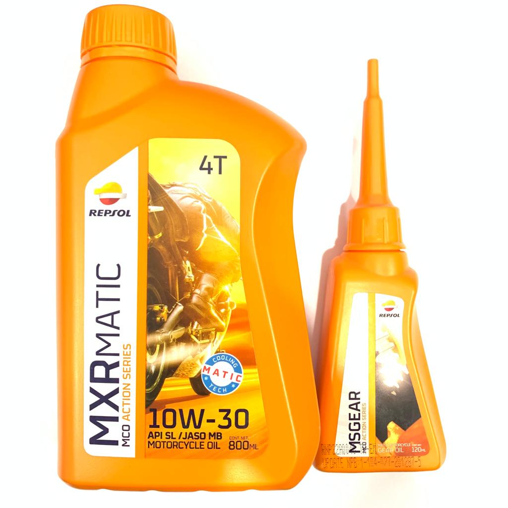 PAKET OLI REPSOL MXR MATIC 10W-30 0.8L + REPSOL OLI GEAR DIJAMIN ASLI