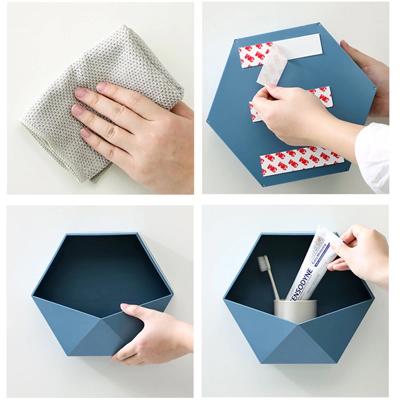Rak Gantung Dinding Tempel Minimalis Dekorasi Dinding Hexagonal Aesthetic Plastik ABS Kuat Untuk Ruang Tamu Kamar Mandi Rumah Kafe