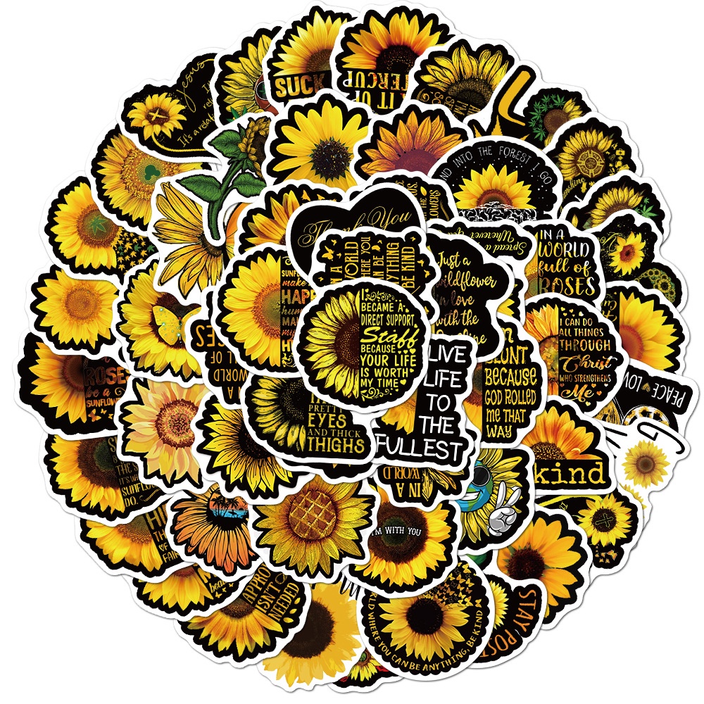 100pcs Sunflower Pattern Waterproof Pvc Sticker Yellow Color for Laptop/Refrigerator/Luggage