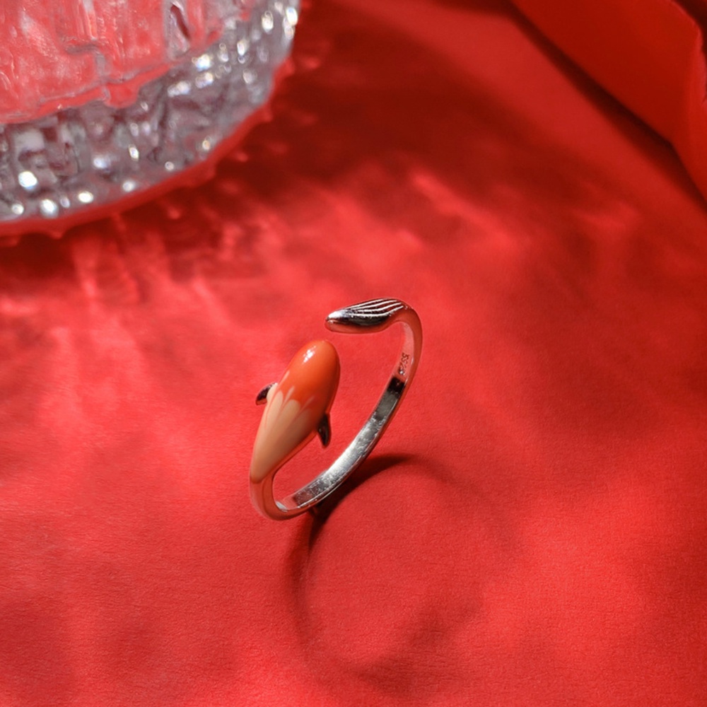 Cincin Jari Telunjuk Model Terbuka Desain Ikan Koi Merah Gaya Retro Etnik Untuk Wanita