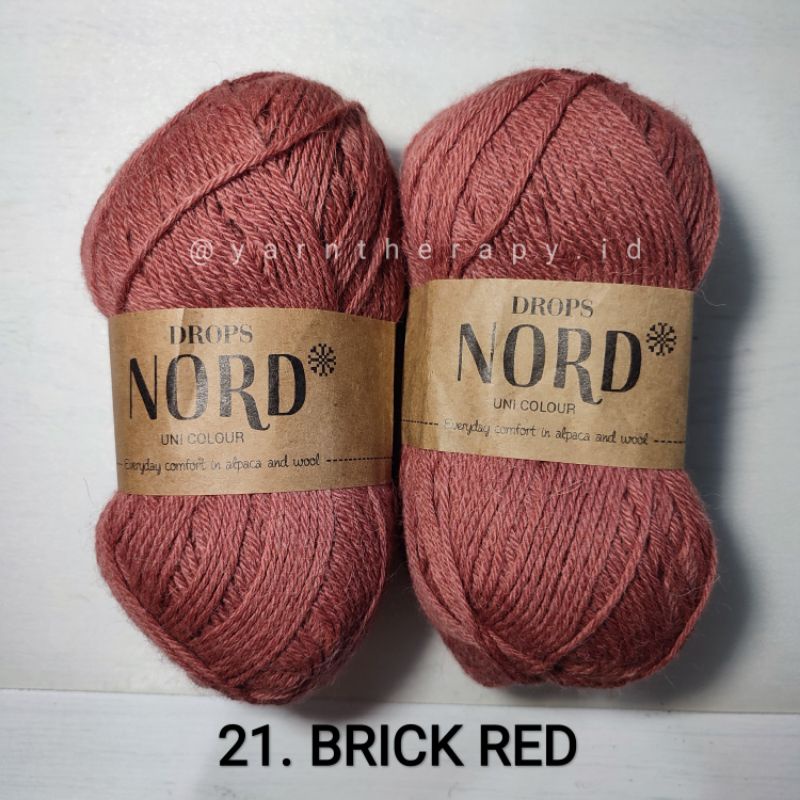 (BRICK RED - 21) DROPS NORD Benang rajut wool alpaca import bisa untuk kaos kaki sock - yarntherapy.
