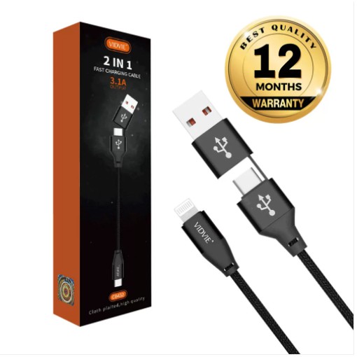 Kabel data &amp; charge vidvie 2in1 USB to lightning &amp; Type-C to lightning fast charging cb432