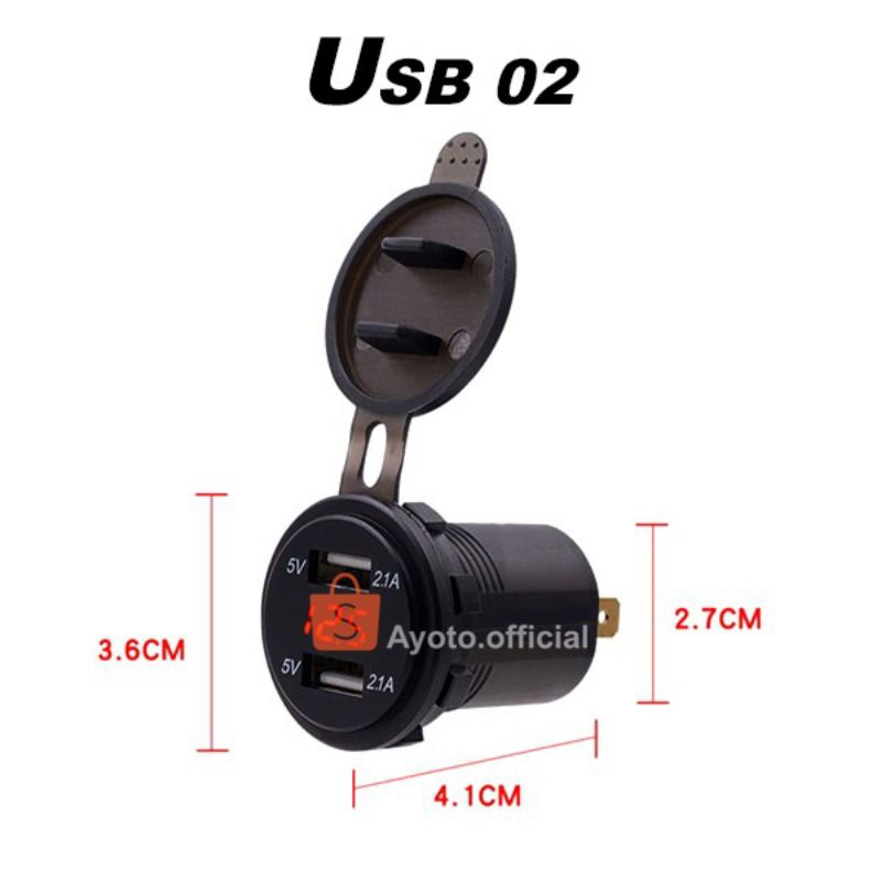 0Charger Motor Mobil AYOTO Dual USB Voltmeter LED Digital Waterproof motor/mobil