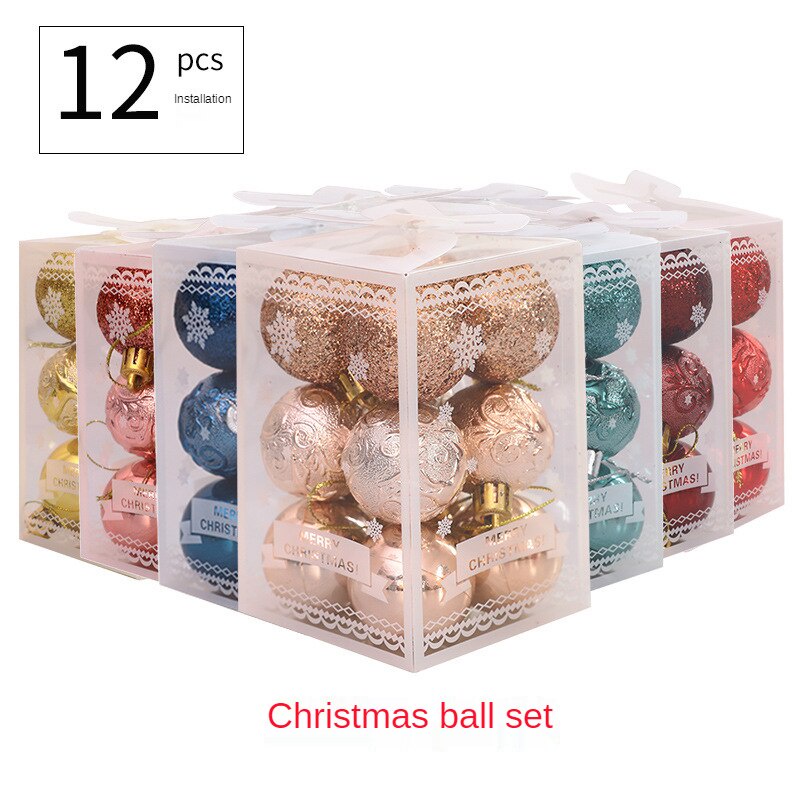 12pcs / Kotak Liontin Bola Natal Warna-Warni Untuk Dekorasi Ruang Tamu