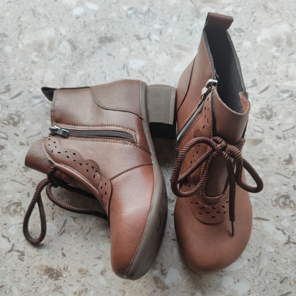 Nyaman Klasik Korea Kulit Asli Sepatu Boots Tali Wanita Tinggi Casual Import Formal Lembut Cewek Cantik Kekinian 176