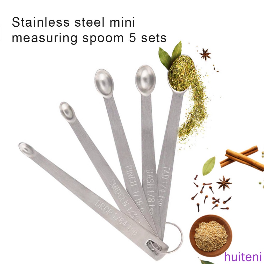 (Huite) 5pcs Sendok Takar Kecil Bahan Stainless Steel Untuk Bumbu Dapur