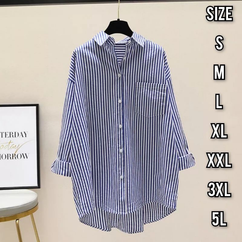 Briana Kemeja - Size S M L XL XXL 3XL 4XL/5L - Kemeja Wanita Jumbo - Kemeja Salur Jumbo - Kemeja Salur Jumbo - Kemeja Wanita Big Size