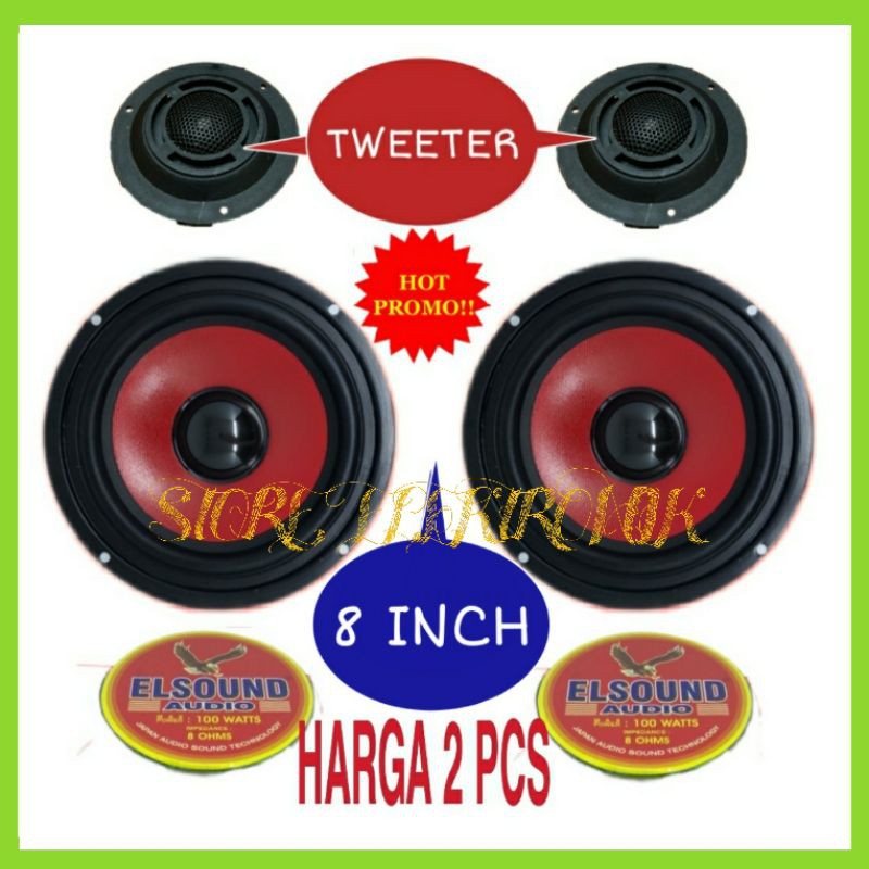 Promo 2 PCS Speaker Woofer Elsound 8 INCH 8 Mt Dan 2 Pcs Tweeter Original