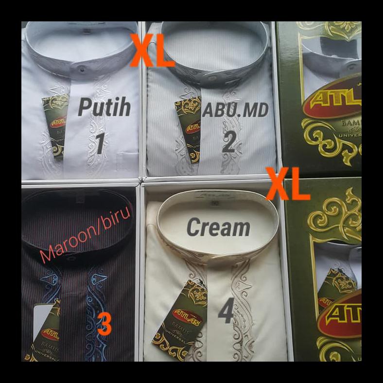 DISKON BAJU KOKO ATLAS LENGAN PANJANG - PUTIH, S KOKO LAKI-LAKI PALING MURAH ALG