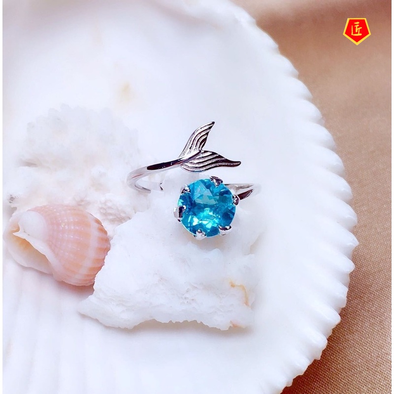 [Ready Stock]Blue Topaz Mermaid Foam Ring Pt950 Platinum