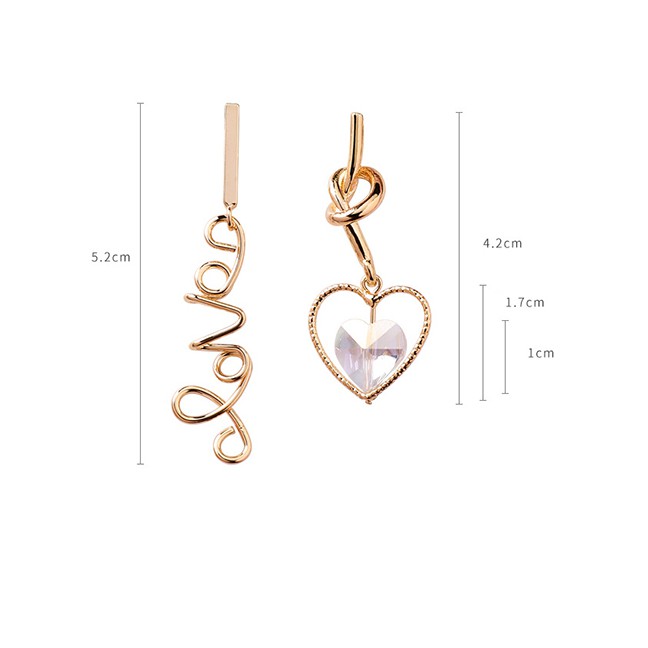 LRC Anting Tusuk Fashion Gold S925 Silver Pin Love Crystal Love Asymmetric Earrings F68141