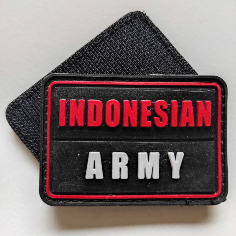 patch rubber logo indonesian army dasar hitam/rubber patch indonesian army tulisan/tempelan karet velcro