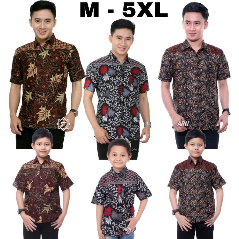 HEM BATIK PRIA JUMBO LENGAN PENDEK DAN HEM ANAK COPLE SAMA AYAH M L XL XXL 3XL 4XL 5XL