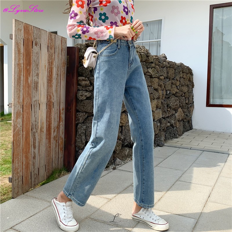 Celana Boyfriend Jeans Wanita Import Vintage High Waist Denim LV048