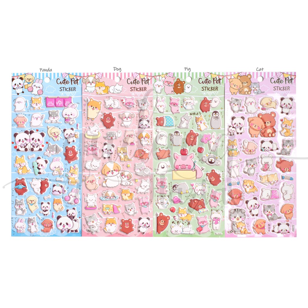 Stiker Puff Pufe Cute Animal Panda Pig Cat Dog Babi Kucing DIY Lucu Sticker Scrapbook GH 303033