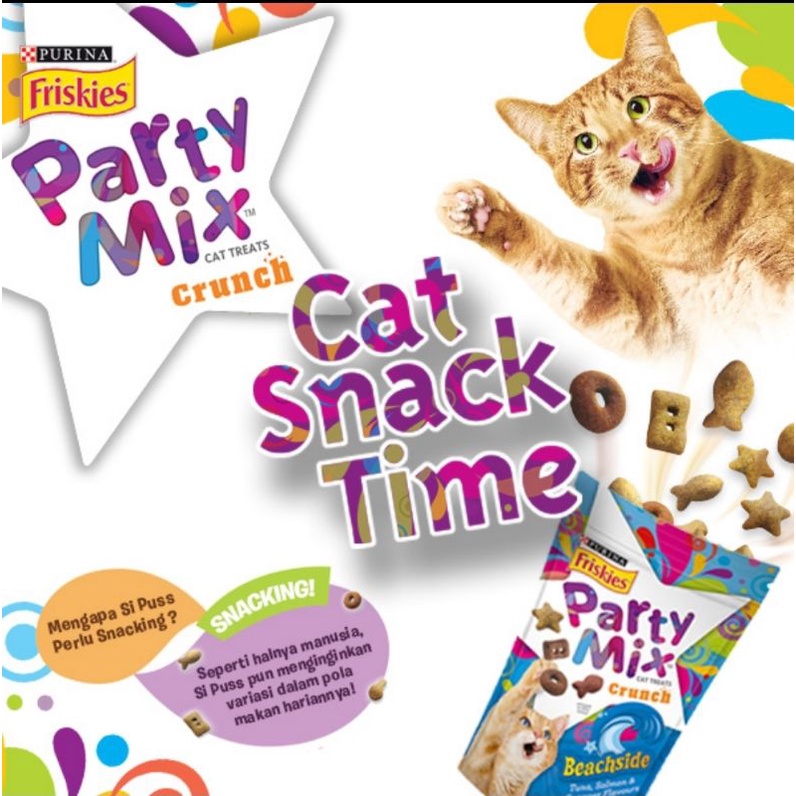 FRISKIES PARTY MIX Adult Snack treats makanan Kucing 60 gr Classic Beachside