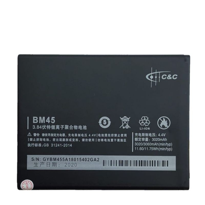 (TWS) Batre Battery Double Power Xiaomi Redmi Note 2 Bm45 merk C&amp;C