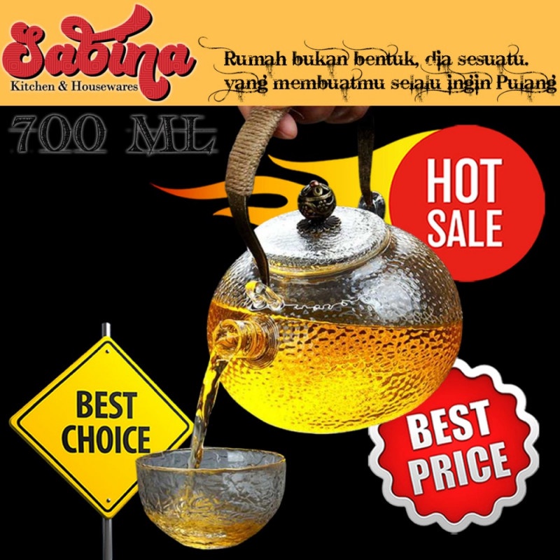 Teko Kaca Pitcher Teh Kopi Teapot Maker Glass 700ml Model Unik