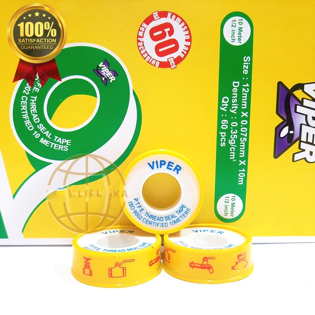 Seal Tape Isi 10 Meter / PTFE SEAL TAPE pipa 1/2 12mm siltip seltip sealtape kran air viper seal tape viper seal tape KIG SEAL TAPE ONDA grosir pelapis kran bocor