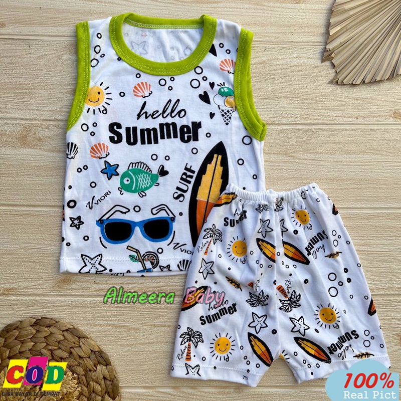 Setelan Baju Bayi Tanpa Lengan Motif Summer Usia 3-12 Bulan Almeera Baby and Kids