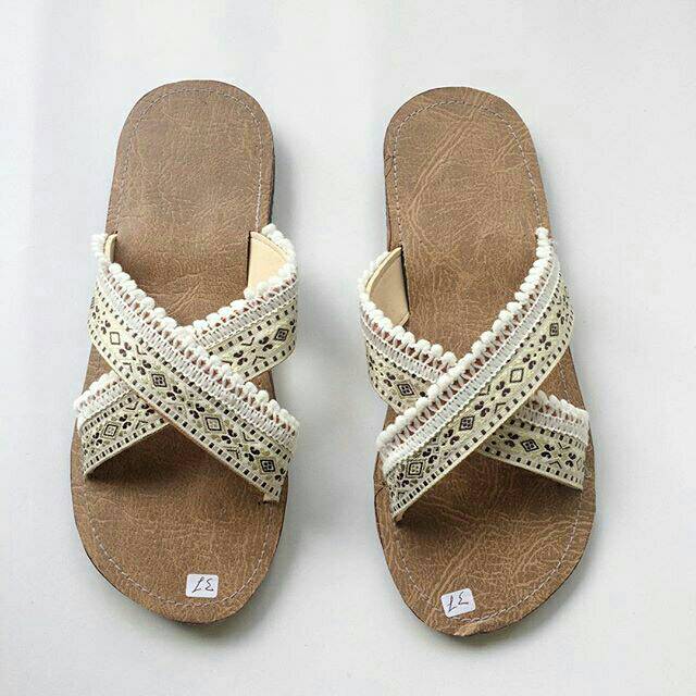 Sandal Wanita tribal white - Boho x sandal / sandal boho / sandal etnik / sanda bohemian / sandal wa