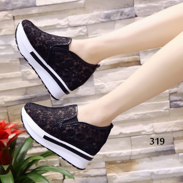 [LC] 1433 Sepatu Wedges Wanita 319 Non Tali heel 6 cm Cewek Kekinian  Putih Keren Tren Kasual  Shoes