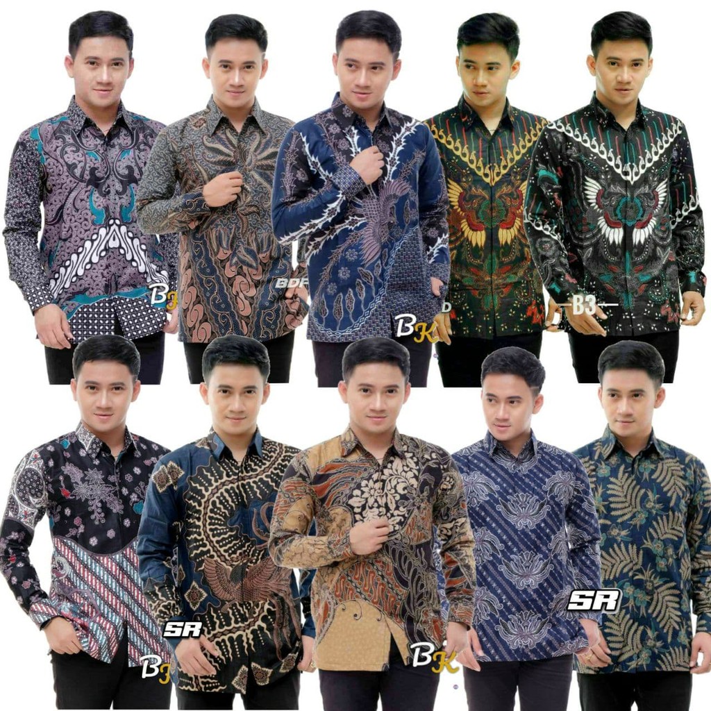 Batik Pria Lengan Panjang BATIK AZMIL HRB026 motif KERATONAN Kode 002 size M L XL XXL Reguler