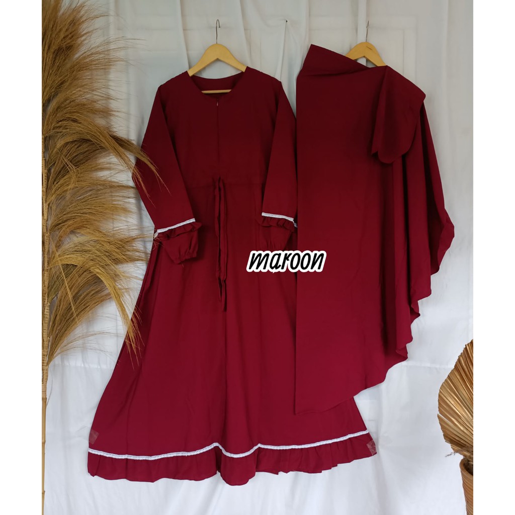 (COD) TERLARIS..!! GAMIS SET SYARI NABILAH/GAMIS WOLFIS SYARI SET HIJAB DAN CADAR-Maroon