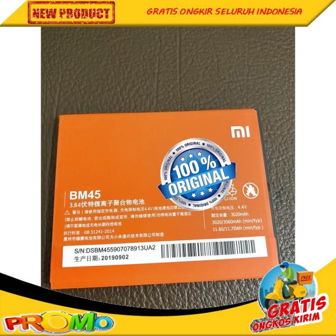 TERBARU ORI 100% BATERAI XIAOMI REDMI NOTE2 NOTE 2 BM45 BOLEH RESELLER