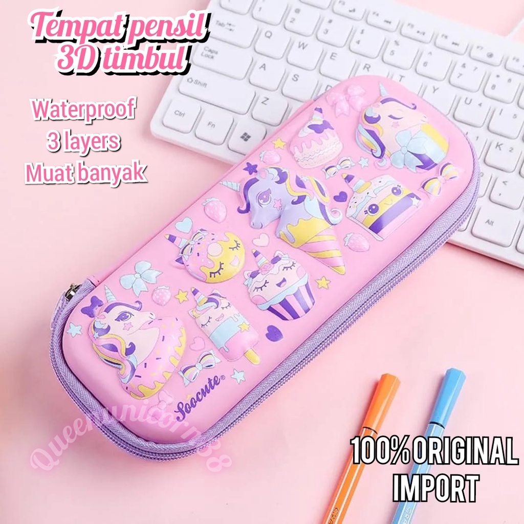 

BLINGBERRY Kotak Pensil 3D Timbul Unicorn Ice Cream Tempat Pensil Unicorn Anak Paud TK SD kualitas impor kotak pensil kado