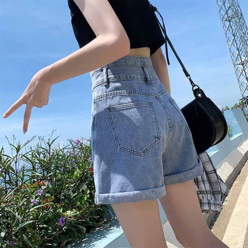 #Sisjuly# Celana Pendek Denim Wanita High Waist2021Baru Musim Panas Tipis Korea Longgar PelangsingaKata Fashio