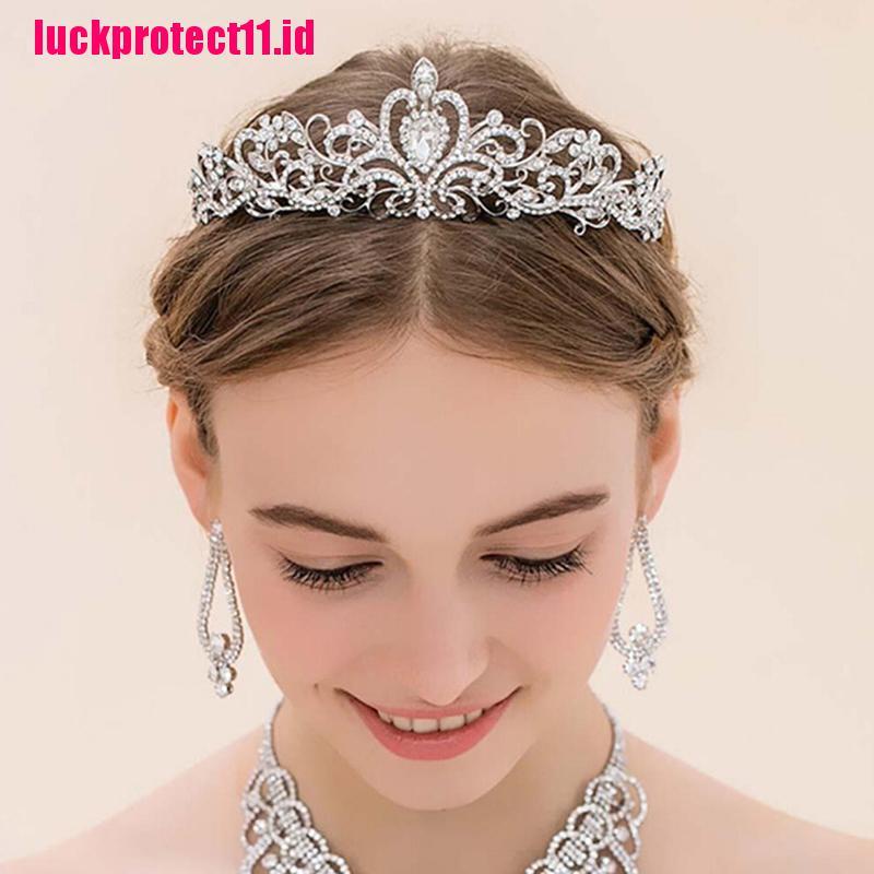 (LUCK) Mahkota / Tiara Hias Berlian Imitasi Gaya Elegan Untuk Pengantin Wanita