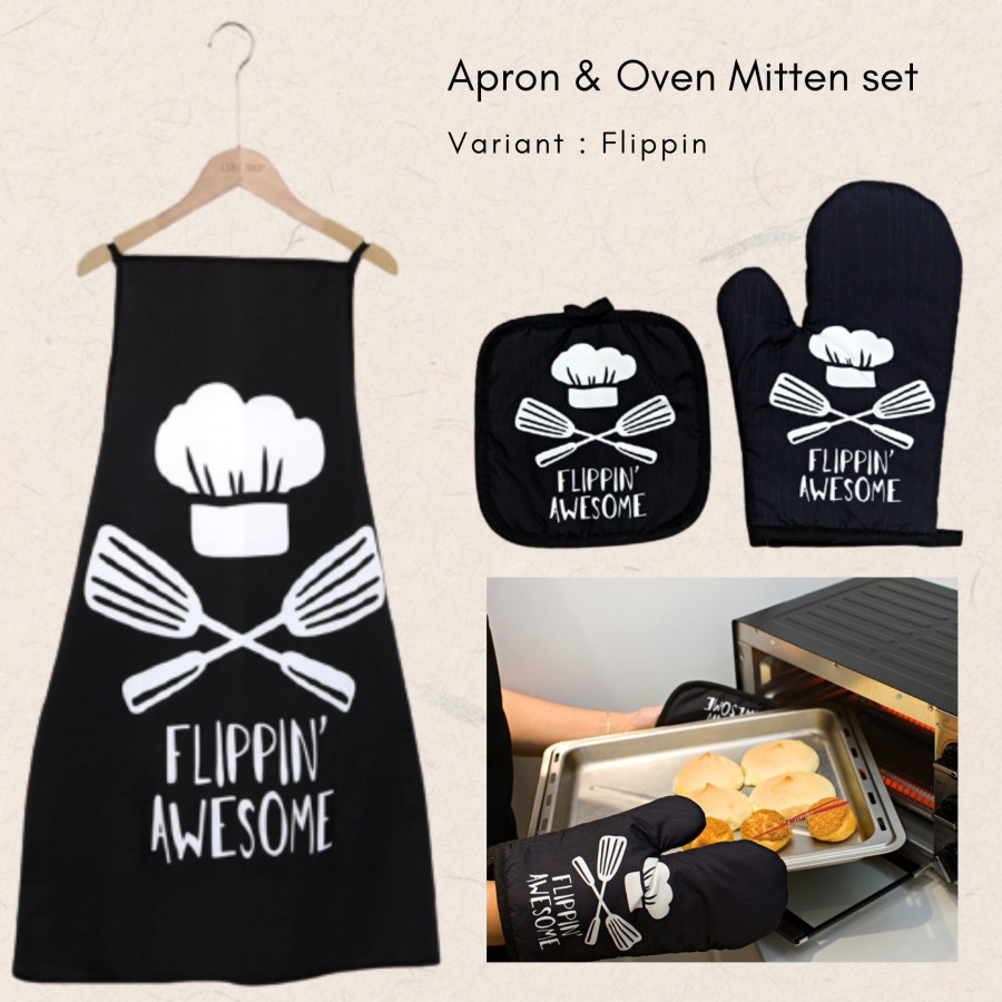 Waterproof Apron And Kitchen Glove Set / Sarung Tangan Celemek Dapur