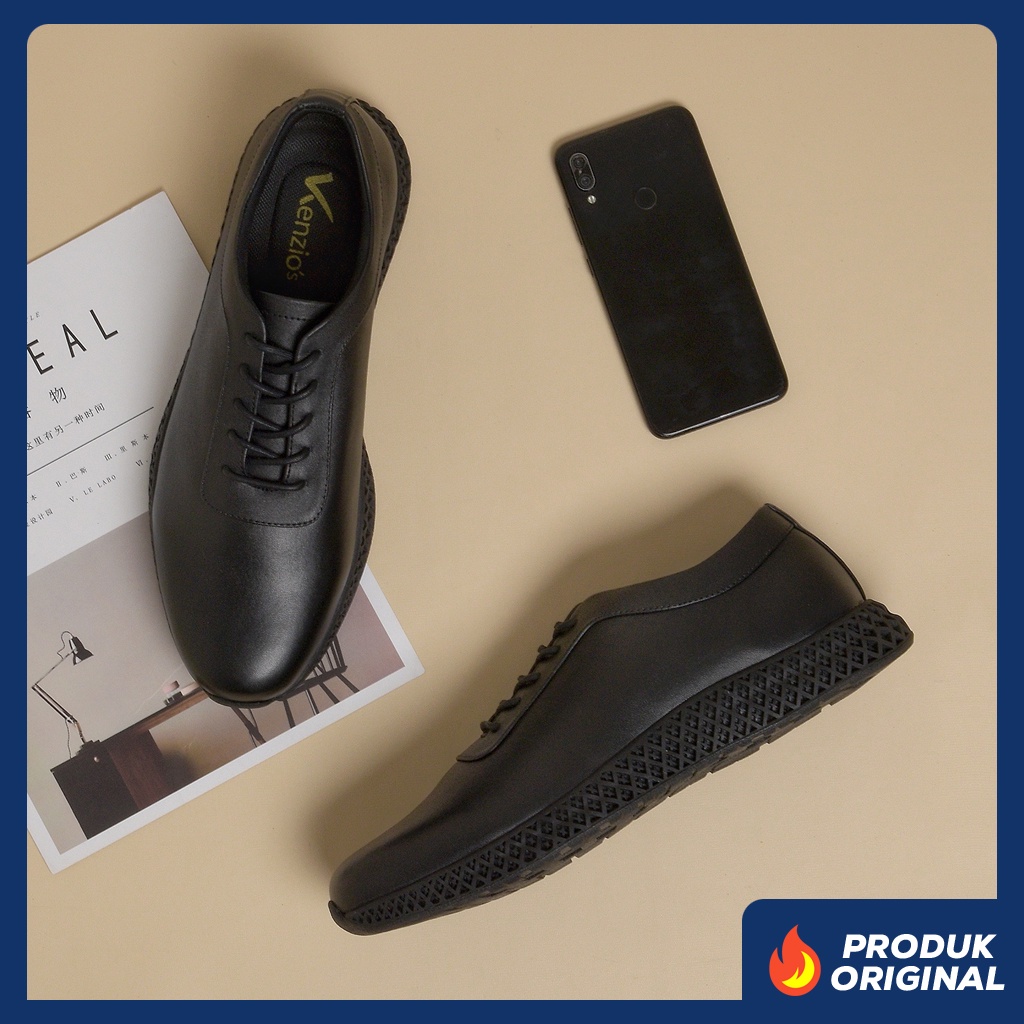 NEIL SERIES ORIGINAL x KENZIOS Sepatu Kulit Sapi Asli Full Hitam Pria Formal Pantofel Kerja Kantor Dinas Resmi Guru PNS Kantoran Pesta Undangan Kondangan Nikah Semi Casual Modern Oxford Genuine Leather Footwear Big Size Jumbo Ukuran Besar 44 Keren Branded