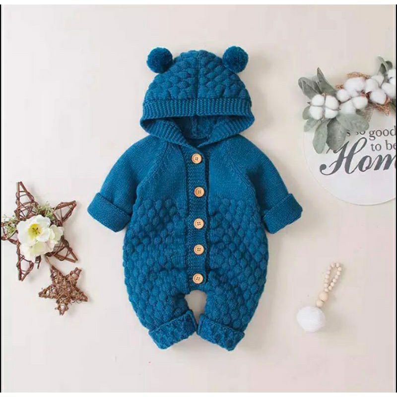 Jumper Bayi Laki-laki&amp;Perempuan Jumper 0-12 Bulan Popcorn Rajut Halus Lembut/jumpsuit bayi Lembut