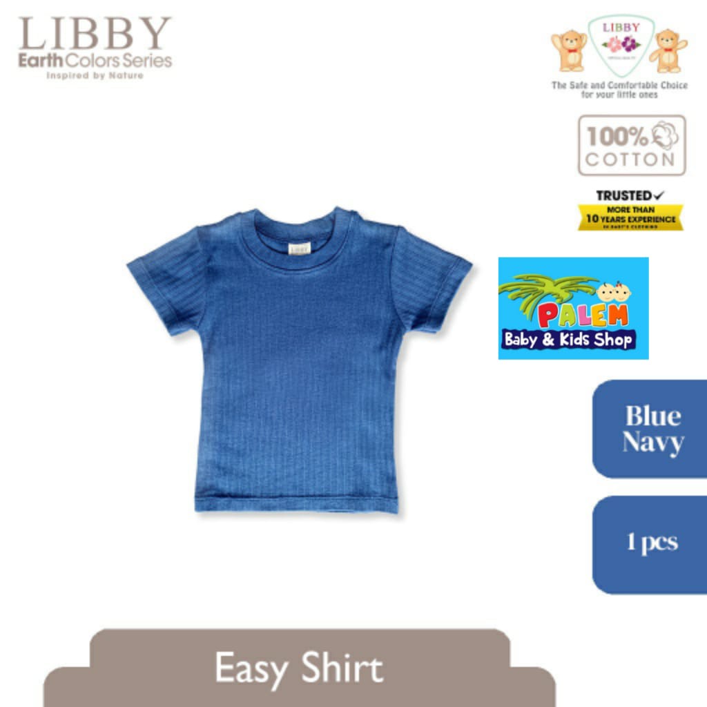 Libby 1 Pcs Easy Shirt Earth Color / Baju Bayi Anak 100% Cotton 9-12 Bulan 1-2,3-4,5-6 Tahun (1Pack)-BLUE NAVY