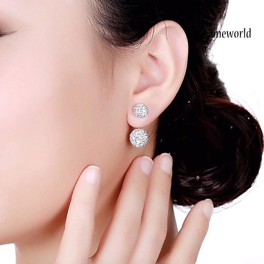 OW@ Fashion Women Rhinestone Inlaid Ball Shape Pendant Stud Earrings Jewelry Gift