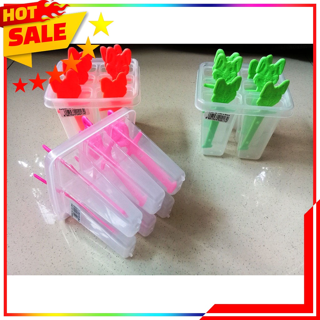 1 Pcs Cetakan Es Lilin - Cetakan Jelly - Agar + Stik - 1 Pcs Cetakan Ice Cream - Cetakan Jelly 6 Lubang - Cetakan Es Krim Free Stick Karakter