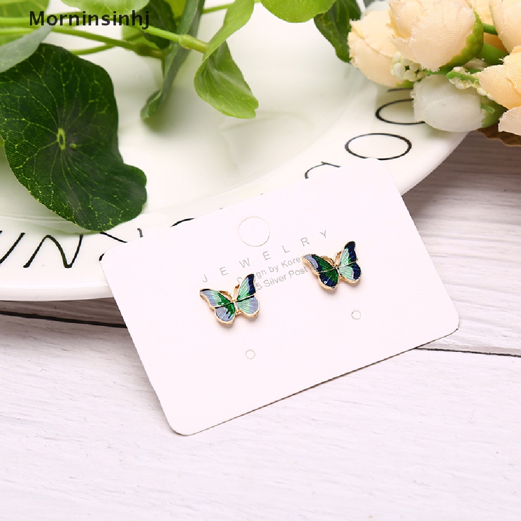 Mornin Vintage Fashion Enamel Hijau Kupu-Kupu Stud Anting Telinga Tren Perhiasan Wanita id