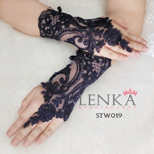 [SUPPLIER] SARUNG TANGAN WEDDING PREMIUM BROKAT NAVY WANITA BRIDAL STW019