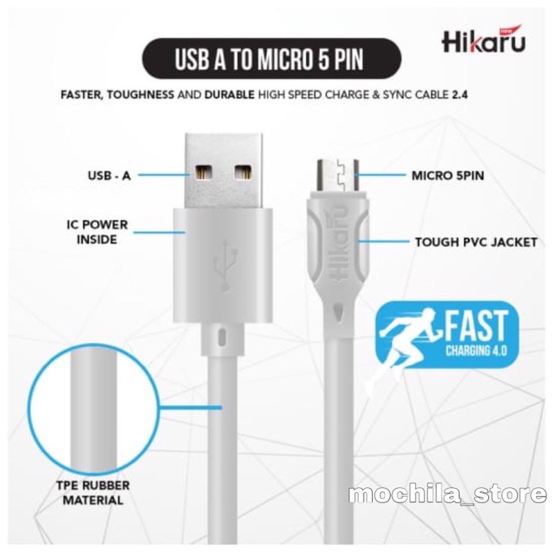 Kabel Data Fast Charging USB Micro 5 Pin - Dura Fast 2.4A - Fast Charger - 1 Meter - Hikaru