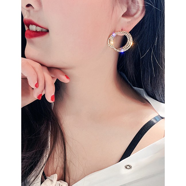 LRC Anting Tusuk Fashion Geometric Circle Diamond Cross Alloy Stud P9602