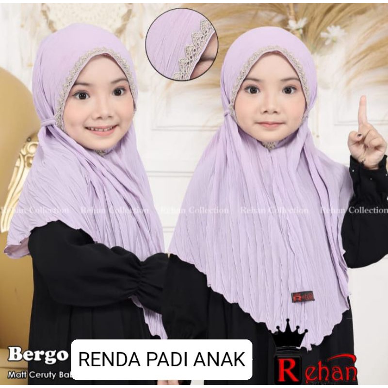 JILBAB / BERGO PLISKET RENDA PADI ANAK ORI REHAN COLLECTION