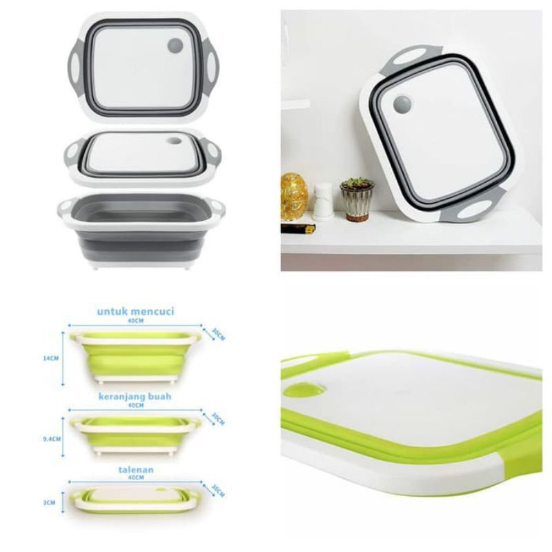 Telenan Lipat Baskom Multifungsi 3in1 Cutting Board Portable Baskom Lipat Peralatan Dapur