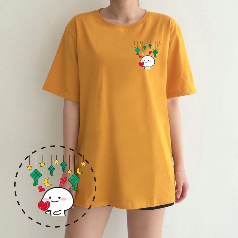 KAOS LEBARAN EID IDUL FITRI PENTOL L02 KETUPAT EID MUBARAK IDUL FITRI GAMBAR LUCU COUPLE COTTON COMBED GROSIR MURAH