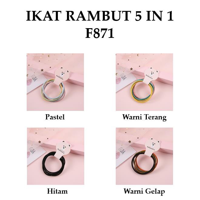 OSM - F871 Ikat Rambut Fashion 5 in 1 / Karet Warna Warni / Karet Rambut / Kuncir Rambut Wanita-1