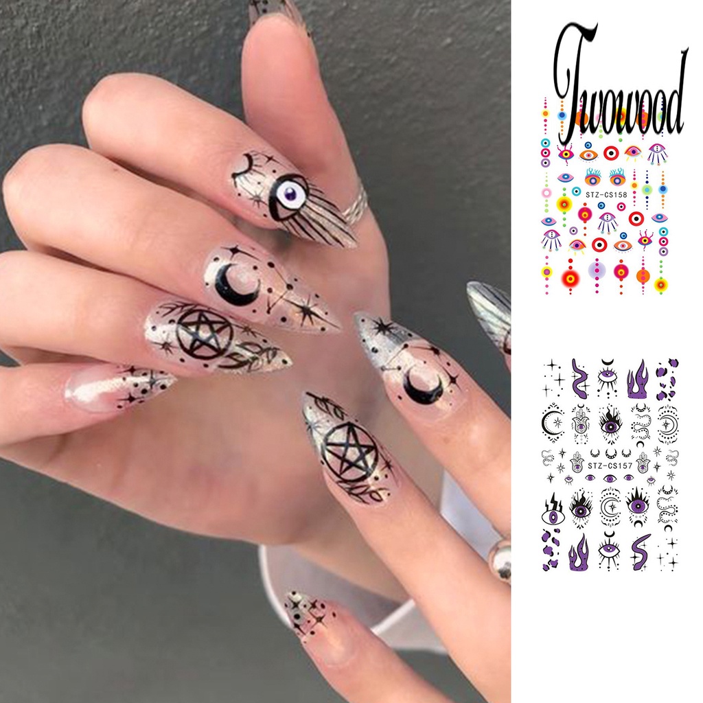 Twowood 3 Lembar Stiker Kuku Motif Bunga Abstrak Warna-Warni Untuk Manicure / Nail Art